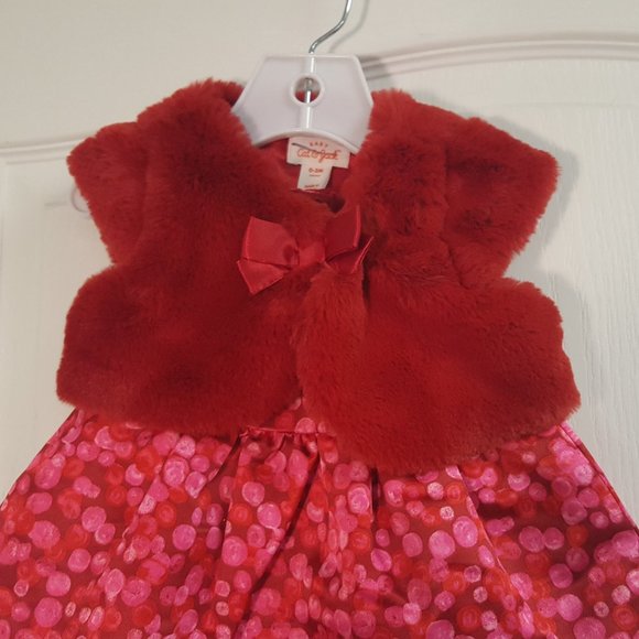Cat & Jack Pink Red Dress and Faux Fur Vest - Picture 5 of 6